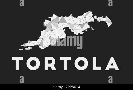 Tortola - Karte des Kommunikationsnetzwerks der Insel. Tortola trendiges geometrisches Design auf dunklem Hintergrund. Technologie, Internet, Netzwerk, Telekommunikation Co Stock Vektor