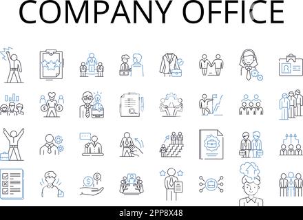 Symbolsammlung für Bürozeilen des Unternehmens. Business Hub, Enterprise Center, Firmensitz, Arbeitsplatz, Unternehmenseinrichtung, Firma Stock Vektor