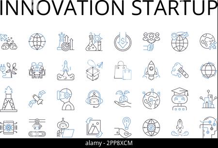 Symbolsammlung für Innovation Startup Line. Kreative Lösung, neuartige Erfindung, moderner Ansatz, fortschrittliche Technologie, brillante Idee, Einzigartiges Projekt Stock Vektor