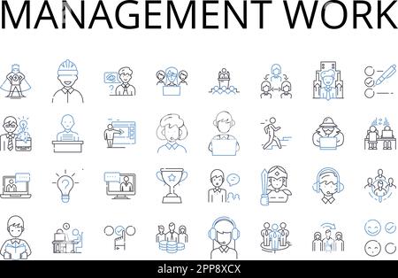 Symbolsammlung für Management-Arbeitslinien. Koordinationszusammenarbeit, Aufsicht, Delegationszuweisung, Verwaltungsführung, Leitung Stock Vektor