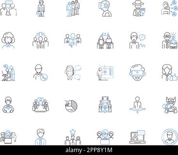 Symbolsammlung für Geschäftszeiten. Terminplan, Verfügbarkeit, Arbeitsgang, Terminplan, Eröffnung, Abschluss, Arbeitszeitvektor und lineare Darstellung. Punkt Stock Vektor