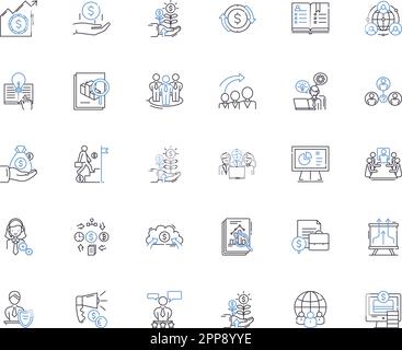 Symbolsammlung für Cash-Positionen. Währung, Mein, Finanzen, Vermögen, Kapital, Assets, Kreditvektor und lineare Darstellung. Umriss Schulden, Investitionen, Erträge Stock Vektor