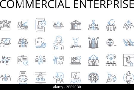 Symbolsammlung der kommerziellen Unternehmenslinie. Business Venture, Trading Operation, Entrepreneurial Pursuit, Economic Enterprise, Financial Stock Vektor