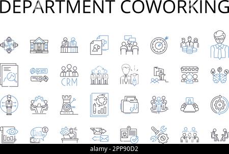 Sammlung der Liniensymbole für die Zusammenarbeit mit Abteilungen. Geschäftliche Zusammenarbeit, Zusammenarbeit am Arbeitsplatz, Joint Venture, gemeinsames Büro, Zusammenarbeit am Arbeitsplatz Stock Vektor