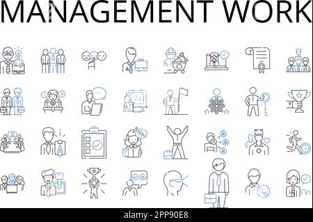 Symbolsammlung für Management-Arbeitslinien. Koordinationszusammenarbeit, Aufsicht, Delegationszuweisung, Verwaltungsführung, Leitung Stock Vektor