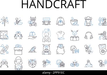 Handcraft Line Icons Kollektion. Handwerklich, maßgeschneidert, handgefertigt, künstlich, hausgemacht, Maßgeschneiderte, künstlerische Vektor- und lineare Darstellung. Handgewebt Stock Vektor