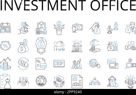 Symbolsammlung für Investment Office Line. Wealth Management Office, Financial Management Center, Investmentfirma, Asset Management Company, Portfolio Stock Vektor