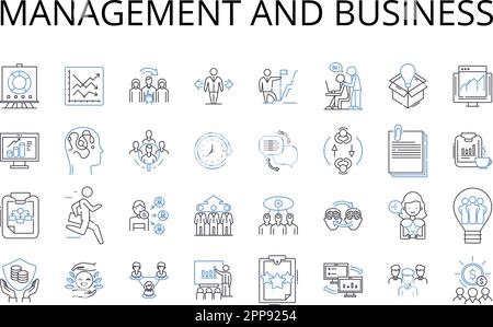 Symbolsammlung für Management und Geschäftsbereiche. Administration, Leadership, Governance, Supervision, Direction, Kontrolle, Koordinationsvektor und linear Stock Vektor