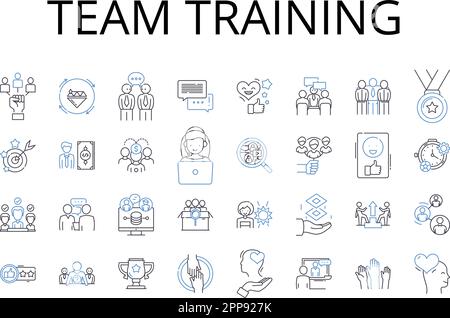 Team Training Line Icons Kollektion. Gruppenunterricht, kollektive Ausbildung, Besatzungsentwicklung, Organisations-Workshop, gemeinsames Coaching, Koalition Stock Vektor