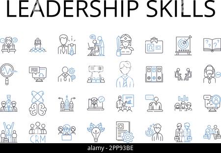 Leadership Skills Line Icons Kollektion Kommunikationsfähigkeiten, Teamwork, Problemlösungsfähigkeiten, Zeitmanagement, kritisches Denken Stock Vektor