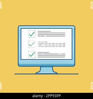 Kontrollkästchen auf dem Computerbildschirm. Kontrollkästchen und grüne Häkchen. Modernes Konzept für Webbanner, Websites, Infografiken. Kreatives flaches Design Vektor i Stock Vektor