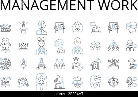 Symbolsammlung für Management-Arbeitslinien. Koordinationszusammenarbeit, Aufsicht, Delegationszuweisung, Verwaltungsführung, Leitung Stock Vektor