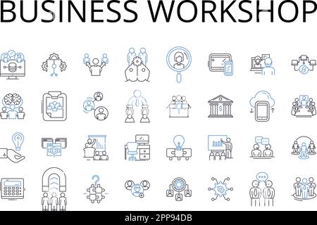 Symbolsammlung für Business-Workshop. Marketing-Seminar, Finanzberatung, Unternehmerforum, Nerking-Veranstaltung, Karrieremesse, Verkaufsrückzug Stock Vektor