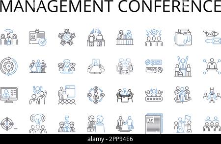 Symbolsammlung für die Leitung der Management-Konferenz. Executive Meeting, Leadership Seminar, Professional Meetings, Business Forum, Strategic Summit Stock Vektor