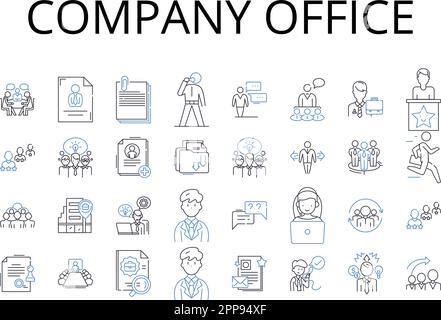 Symbolsammlung für Bürozeilen des Unternehmens. Business Hub, Enterprise Center, Firmensitz, Arbeitsplatz, Unternehmenseinrichtung, Firma Stock Vektor