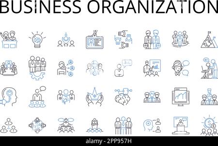 Symbolsammlung für Positionen der Unternehmensorganisation. Unternehmenseinheit, Unternehmensstruktur, Handelsinstitut, Unternehmensrahmen, Partnerschaft Stock Vektor