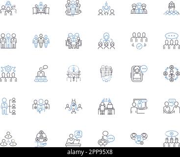 Sammlung der Liniensymbole für die Gruppenzusammenarbeit. Collaboration, Synergy, Teamwork, Unity, Association, Partnerschaft, Koordinationsvektor und linear Stock Vektor