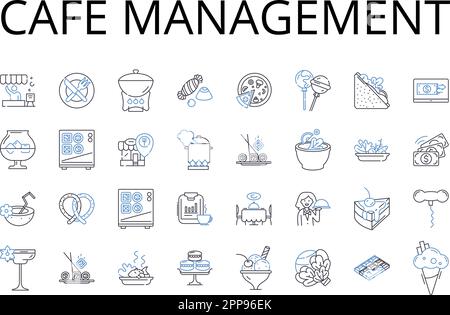 Sammlung der Symbole für die Café-Management-Linie. Restaurantleitung, Bistro-Verwaltung, Coffeehouse-Verwaltung, Eatery-Leitung, Tavern-Leitung, Bar Stock Vektor