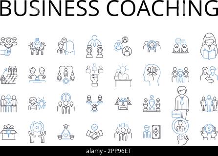 Symbolsammlung für Business Coaching Line. Life Coaching, Coaching für Führungskräfte, Schulung für Führungskräfte, Karriereberatung, Performance Coaching, Mitarbeiter Stock Vektor