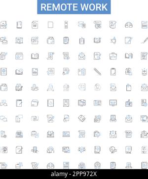 Symbolsammlung für Remote Work Outline. Telearbeit, Telearbeit, extern, extern, extern, Home-based, Home-Office Vektorbildungs-Set. Bei Stock Vektor