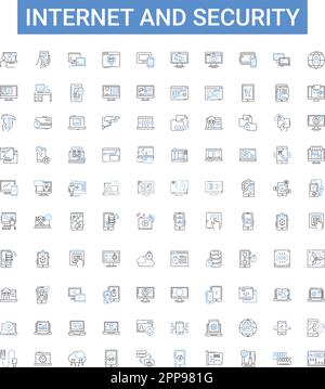 Symbolsammlung für Internet und Sicherheit. Internet, Sicherheit, Online, Cyber, Datenschutz, Schutz, Verschlüsselungsvektor-Zeichnungssatz. Einbruch Stock Vektor