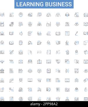 Sammlung von Symbolen für die Geschäftsstruktur wird erlernt. Unternehmen, Lernen, Marketing, Strategien, Unternehmertum, Finanzwesen, Vertrieb Vektorbildungs-Set Stock Vektor