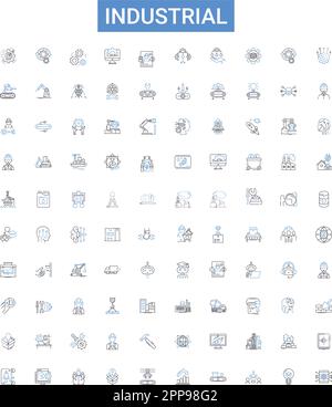 Industrielle Symbolsammlung. Industrie, Produktion, Fertigung, Automatisierung, Ausrüstung, Maschinen, Engineering-Vektorbildungs-Set Stock Vektor