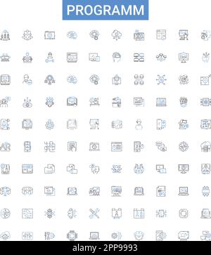 Sammlung von Programmsymbolen. Programm, Programm, Programmierung, Pläne, Skripte, Algorithmen, Codes Vektorbildungs-Set. Fluenz, Syntax, Apps Stock Vektor