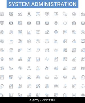 Symbolsammlung der Modellstruktur für die Systemadministration. Administration, System, Management, Networking, Services, Ressourcen, Vektorbildungs-Set Sicherheit Stock Vektor