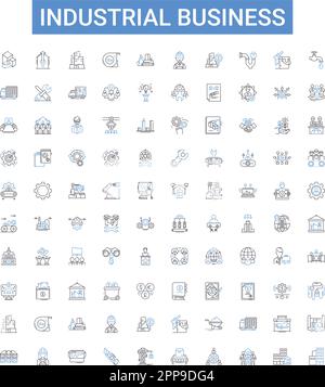 Icons-Sammlung für industrielle Geschäftsmodelle. Branche, Geschäft, Fertigung, Fabrik, Industrialisierung, Handel, Verarbeitung von Vektorbildern Stock Vektor