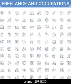 Freelance und Berufe umreißen die Symbolsammlung. Freiberufler, Berufe, Gig, Auftragnehmer, Enthusiasten, Kunsthandwerker, Unternehmer-Vektorbildner Stock Vektor