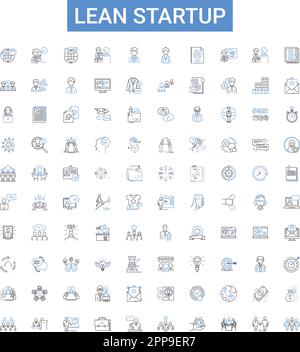 Symbolsammlung für Lean Startup Outline. Schlank, Start-up, agil, Methodik, Geschäft, Iterativer Zeichnungssatz für Produktvektoren. Entwicklung, ganzheitlich Stock Vektor
