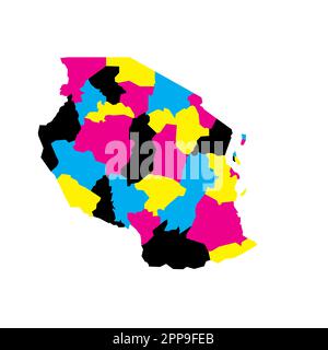 Tansania politische Karte der Verwaltungsabteilungen - Regionen. Leere Vektorzuordnung in CMYK-Farben. Stock Vektor