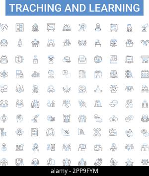 Sammlung von Traching- und Lernsymbolen. Lehren, Lernen, Bildung, Unterricht, Lehrplan, Beurteilung, Vektordarstellung der Methodik Stock Vektor