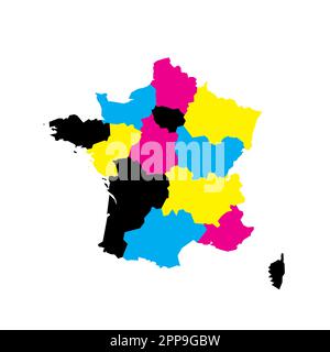 Politische Karte Frankreichs der Verwaltungsabteilungen - Regionen. Leere Vektorzuordnung in CMYK-Farben. Stock Vektor
