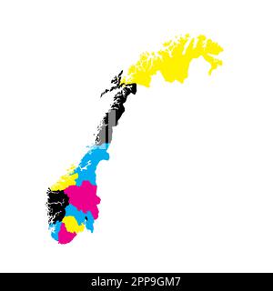 Norwegische politische Karte der Verwaltungsabteilungen - Bezirke und autonome Stadt Oslo. Leere Vektorzuordnung in CMYK-Farben. Stock Vektor