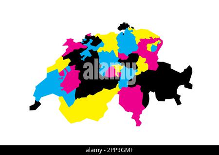 Schweizer politische Karte der Verwaltungsabteilungen - Kantone. Leere Vektorzuordnung in CMYK-Farben. Stock Vektor