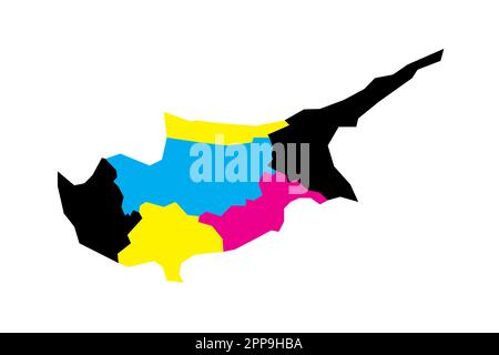 Zyperns politische Karte der Verwaltungsbezirke. Leere Vektorzuordnung in CMYK-Farben. Stock Vektor