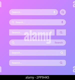 Verschiedene transparente Vorlagen für die Suchleiste. Internet-Browser-Engine mit Suchfeld, Adressleiste und Textfeld. UI-Design, Website-Schnittstellenelement Stock Vektor