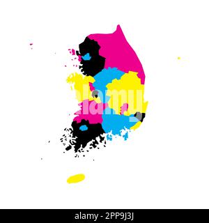 Südkorea politische Karte der Verwaltungseinheiten - Provinzen, Metropolstädte, Sonderstadt Seolu und besondere selbstverwaltende Städte in Sejong. Leere Vektorzuordnung in CMYK-Farben. Stock Vektor