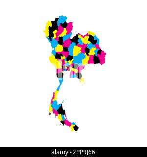 Thailändische politische Karte der Verwaltungsabteilungen - Provinzen. Leere Vektorzuordnung in CMYK-Farben. Stock Vektor