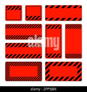 Verschiedene leere rote Warnschilder mit diagonalen Linien. Achtung-, Gefahr- oder Vorsichtshinweis, Baustellenbeschilderung. Realistisches Hinweisschild, Warnung Stock Vektor