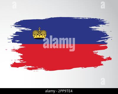 Vektorflagge von Liechtenstein mit einem Pinsel gezeichnet. Stock Vektor
