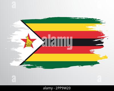 Die Vektorflagge Simbabwes wurde mit einem Pinsel gezeichnet Stock Vektor