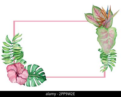 Aquarell-Vektorset mit tropischen Pflanzen und Blumen Illustrationen. Exotische Dekoration. Stock Vektor