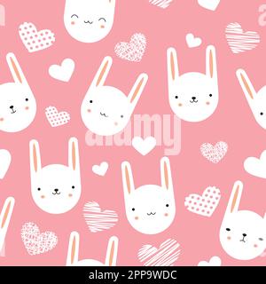 Muster mit süßen Kaninchen und Herzen Stock Vektor
