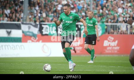 Münster, Deutschland. 22. April 2023. firo : 04/22/2023-Fußball, Fußball, Saison der Regionalliga, 2022/2023, Regionalliga West, Rückflug, 31. Spieltag SC Preussen Münster, SCP, Preussen Münster - Fortuna Düsseldorf 2, II, Two, 2:0 SC Preussen Münster, SCP, Preussen Münster, Rises, in, The, 3. Liga, Rise Yassine Bouchama, Single Action Credit: dpa/Alamy Live News Stockfoto