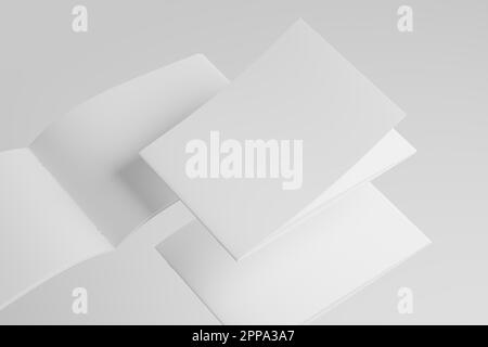 Broschüre A4-Querformat mit Rückstichheftung und Doppelfaltung Weiß Blank 3D-Rendering-Modell Stockfoto