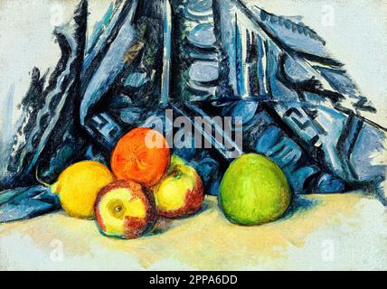 Äpfel und Stoff von Paul Cezanne. Original von der Barnes Foundation. Stockfoto