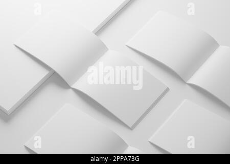 BROSCHÜRENKATALOG für Rückstichheftung IM Querformat (US Letter) Weiß Blank 3D-Rendering-Modell Stockfoto